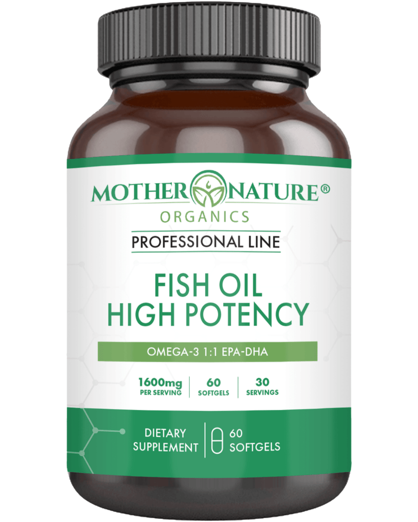 Mother Nature Organics Fish Oil High Potency Omega-3 softgels bottle, 60 count