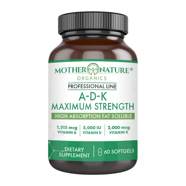 Mother Nature Organics A-D-K 60 softgels bottle, front label