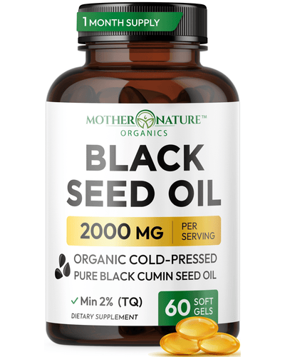 Organic Black Seed Oil Capsules 2000mg — 60 softgels bottle Min 2% TQ — Mother Nature Organics - Mother Nature Organics