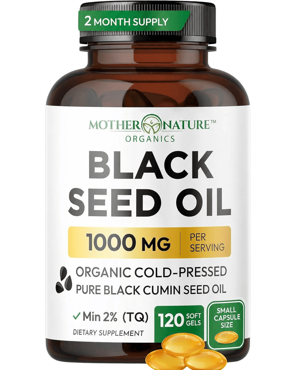 Organic black seed oil capsules 1000mg bottle — 120 softgels — Mother Nature Organics