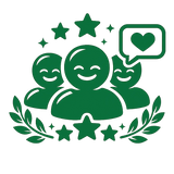 Icon: happy customers with five-star reviews
