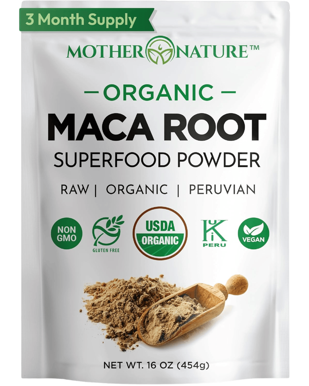 USDA Organic Maca Powder 1 lb bag — RAW Peruvian maca root superfood powder 16 oz 91 servings — Mother Nature Organics