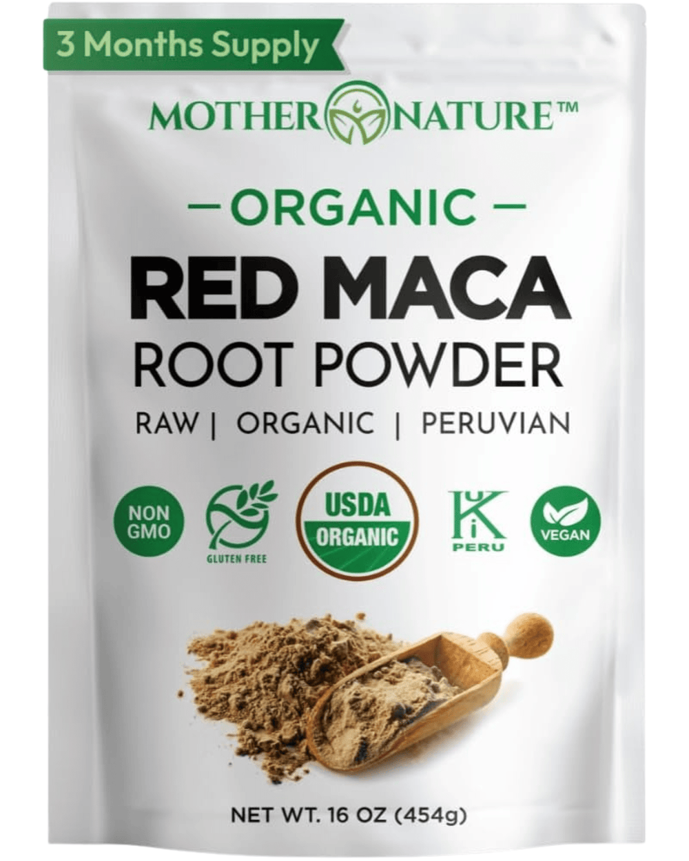 Organic Red Maca Powder bag — RAW Peruvian USDA Organic 16 oz 91 servings — Mother Nature Organics