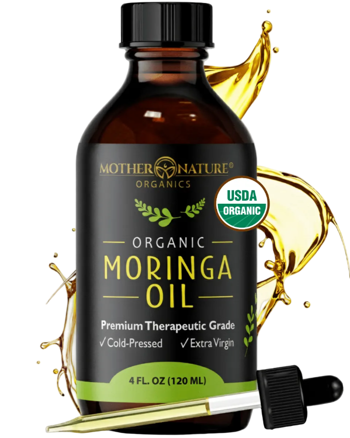 Organic Moringa Oil 4 fl oz amber bottle with dropper — USDA Organic cold-pressed extra virgin — Mother Nature Organics