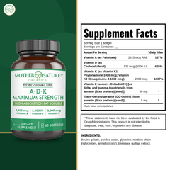 Supplement Facts panel for Mother Nature Organics ADK Evail
