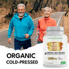Couple walking outdoors with Mother Nature Organics Organic Cold-Pressed Black Seed Oil Softgels 1000 mg