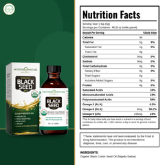 Supplement Facts panel for Mother Nature Organics Organic Black Seed Oil Cold Pressed
