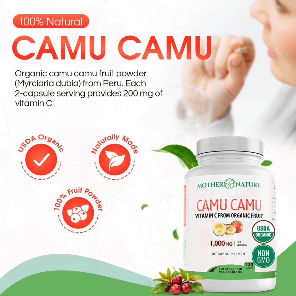 Mother Nature Organics Camu Camu capsules: organic camu camu fruit powder from Peru