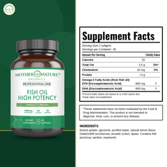 Supplement Facts panel for Mother Nature Organics Fish Oil High Potency Omega-3