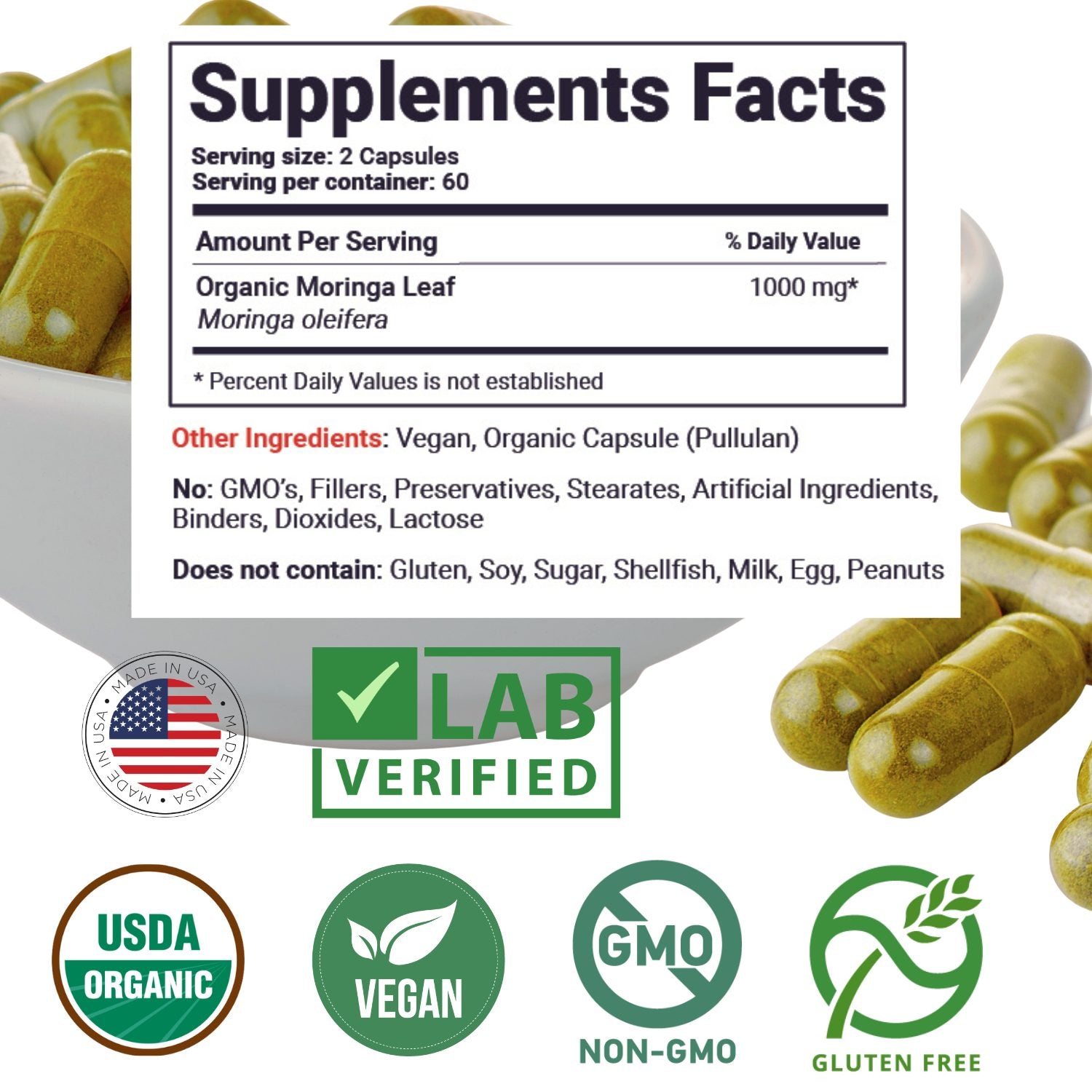 Organic moringa capsules packaging | Mother Nature Organics