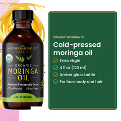 Cold-pressed moringa oil, extra virgin, 4 fl oz amber glass bottle