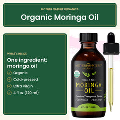 Mother Nature Organics moringa oil, one ingredient, cold-pressed, extra virgin, 4 fl oz