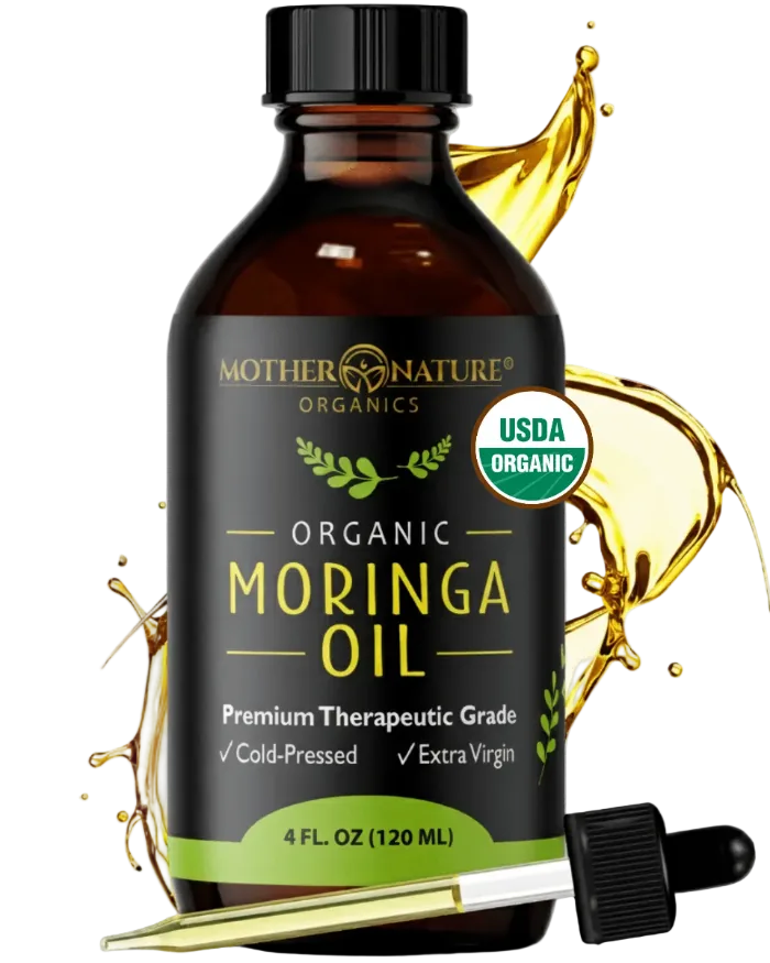 Organic Moringa Oil 4 fl oz amber bottle with dropper — USDA Organic cold-pressed extra virgin — Mother Nature Organics