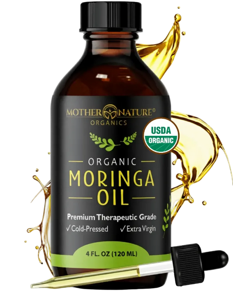 Organic Moringa Oil 4 fl oz amber bottle with dropper — USDA Organic cold-pressed extra virgin — Mother Nature Organics