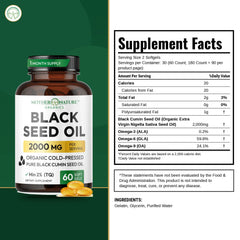 Supplement Facts panel for Mother Nature Organics Organic Black Seed Oil Capsules 2000mg