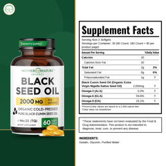 Supplement Facts panel for Mother Nature Organics Organic Black Seed Oil Capsules 2000mg