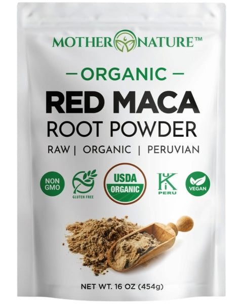 Mother Nature Organics Organic Red Maca Root Powder, raw Peruvian maca, 16 oz bag